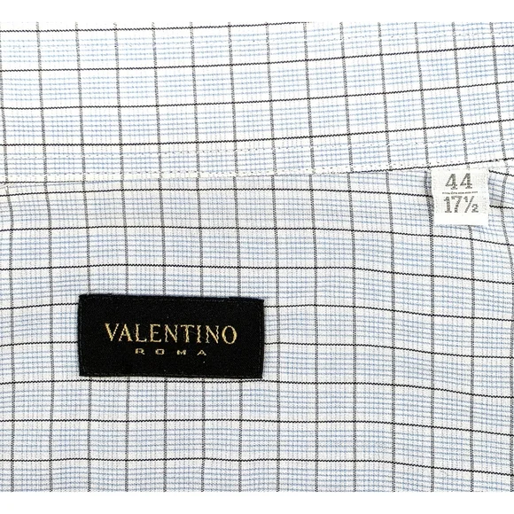 Quiet Luxury Valentino Roma Dress Shirt Men 17.5 Blue Check Italian - Picture 5 of 14